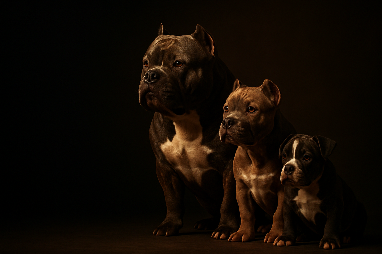 Três gerações de cães da criação que a AIC registra, lado a lado